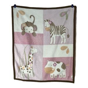 Cocalo Zebra Monkey Hippo Giraffe Thick Plush Baby Blanket Pink Brown